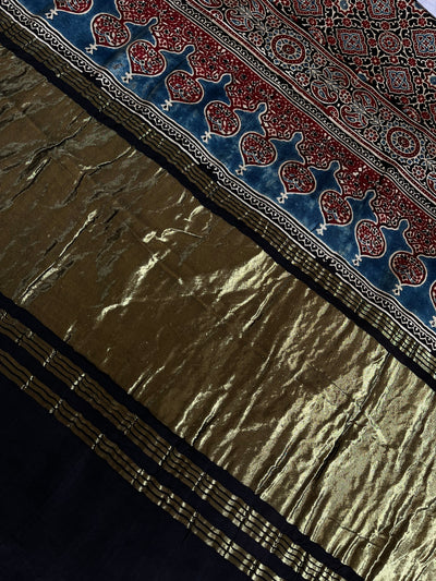 BRINDA: HANDBLOCK AJRAKH MODAL SILK SAREE WITH TISSUE PALLU