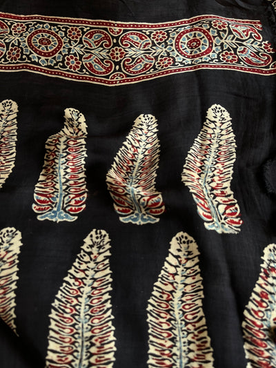 BRINDA: HANDBLOCK AJRAKH MODAL SILK SAREE WITH TISSUE PALLU