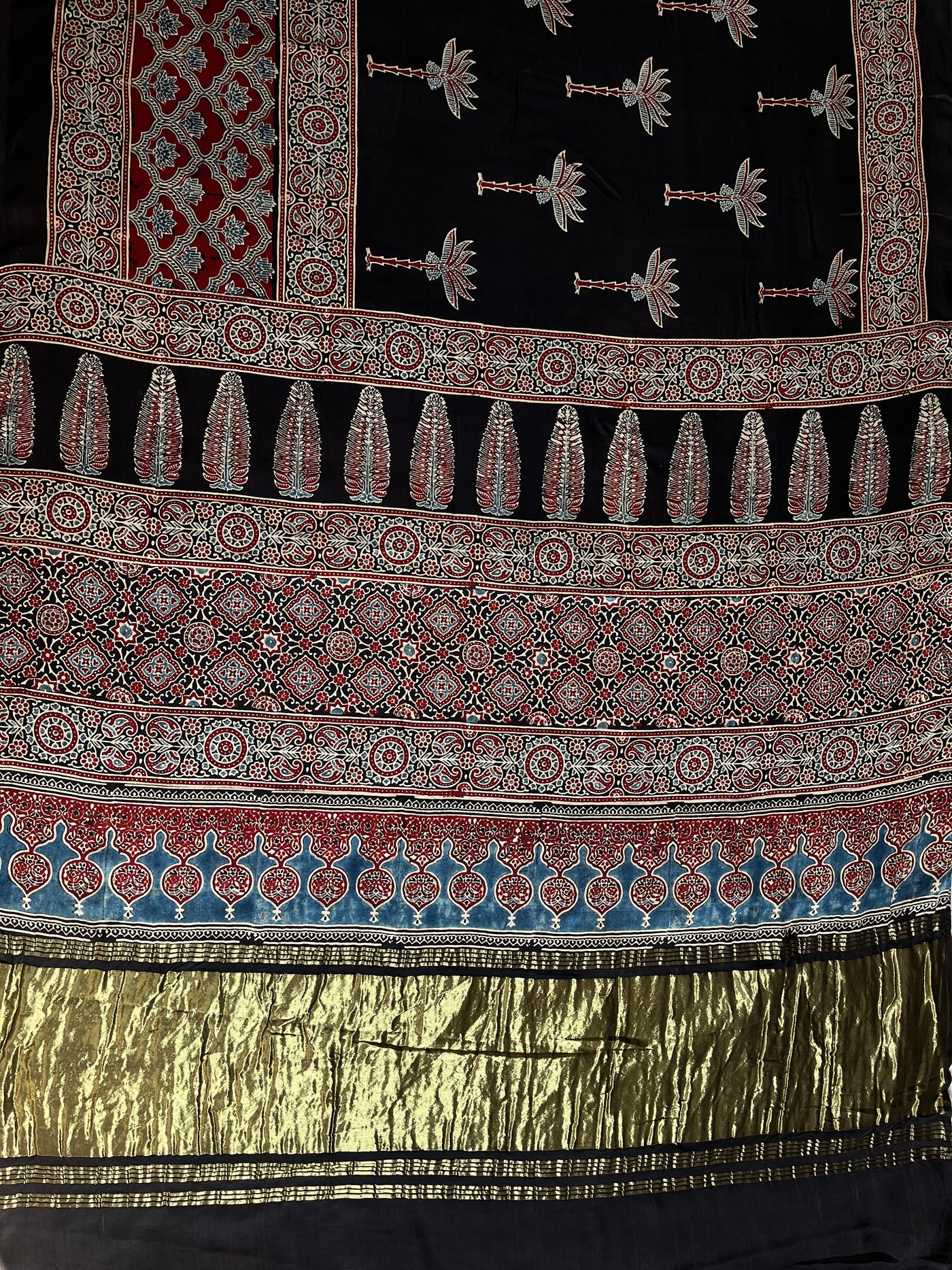 BRINDA: HANDBLOCK AJRAKH MODAL SILK SAREE WITH TISSUE PALLU