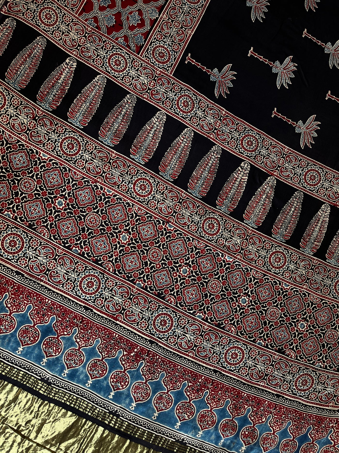 BRINDA: HANDBLOCK AJRAKH MODAL SILK SAREE WITH TISSUE PALLU