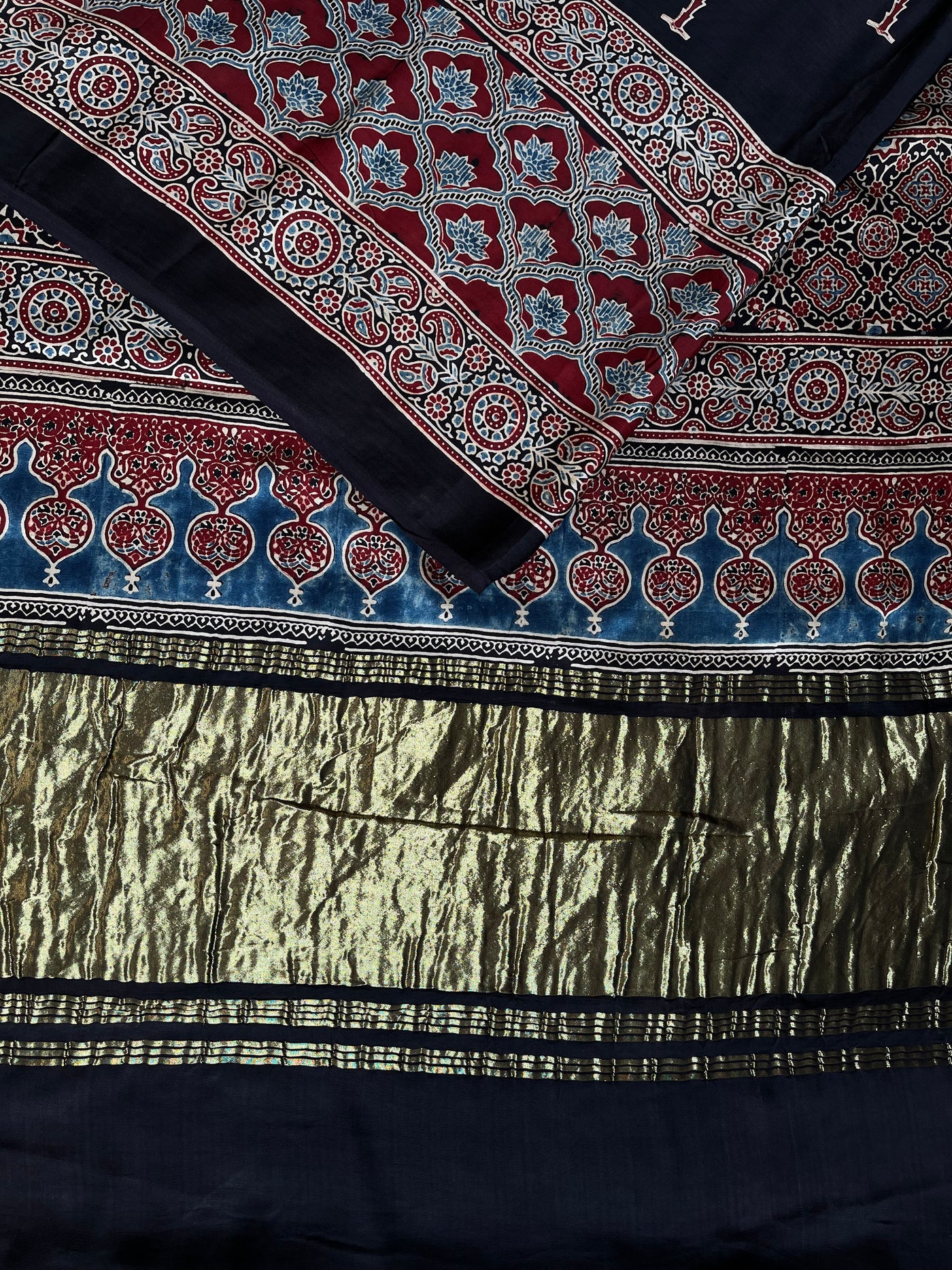 BRINDA: HANDBLOCK AJRAKH MODAL SILK SAREE WITH TISSUE PALLU