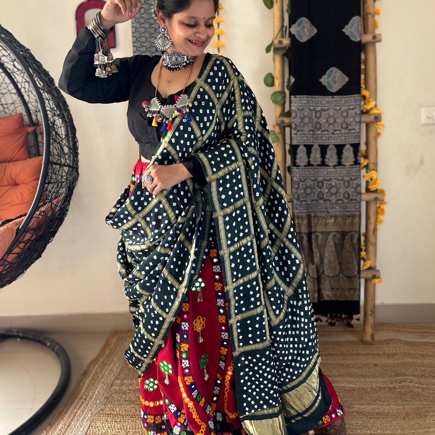 SHARAD: HANDMADE BANDHANI MODAL SILK GHARCHOLA DUPATTA