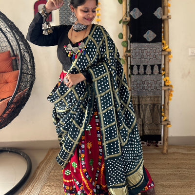 SHARAD: HANDMADE BANDHANI MODAL SILK GHARCHOLA DUPATTA