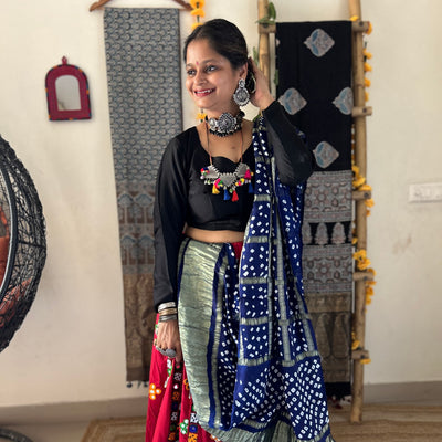 KUSUM: HANDMADE BANDHANI MODAL SILK GHARCHOLA DUPATTA.