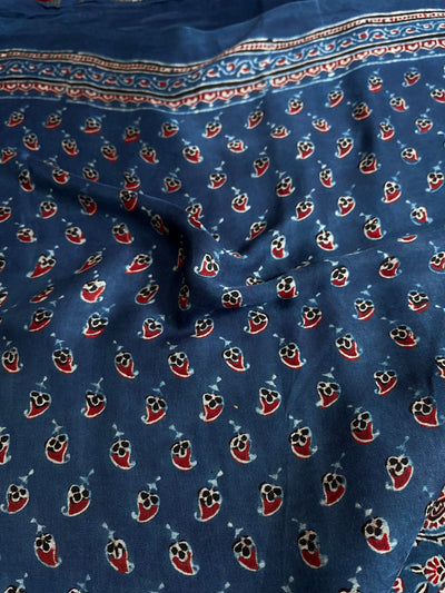 SHAKIRA: Handblock Modal Silk Tissue Ajrakh Saree