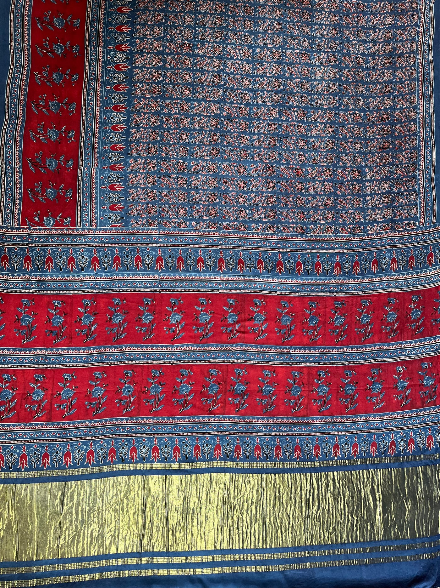 SHAKIRA: Handblock Modal Silk Tissue Ajrakh Saree