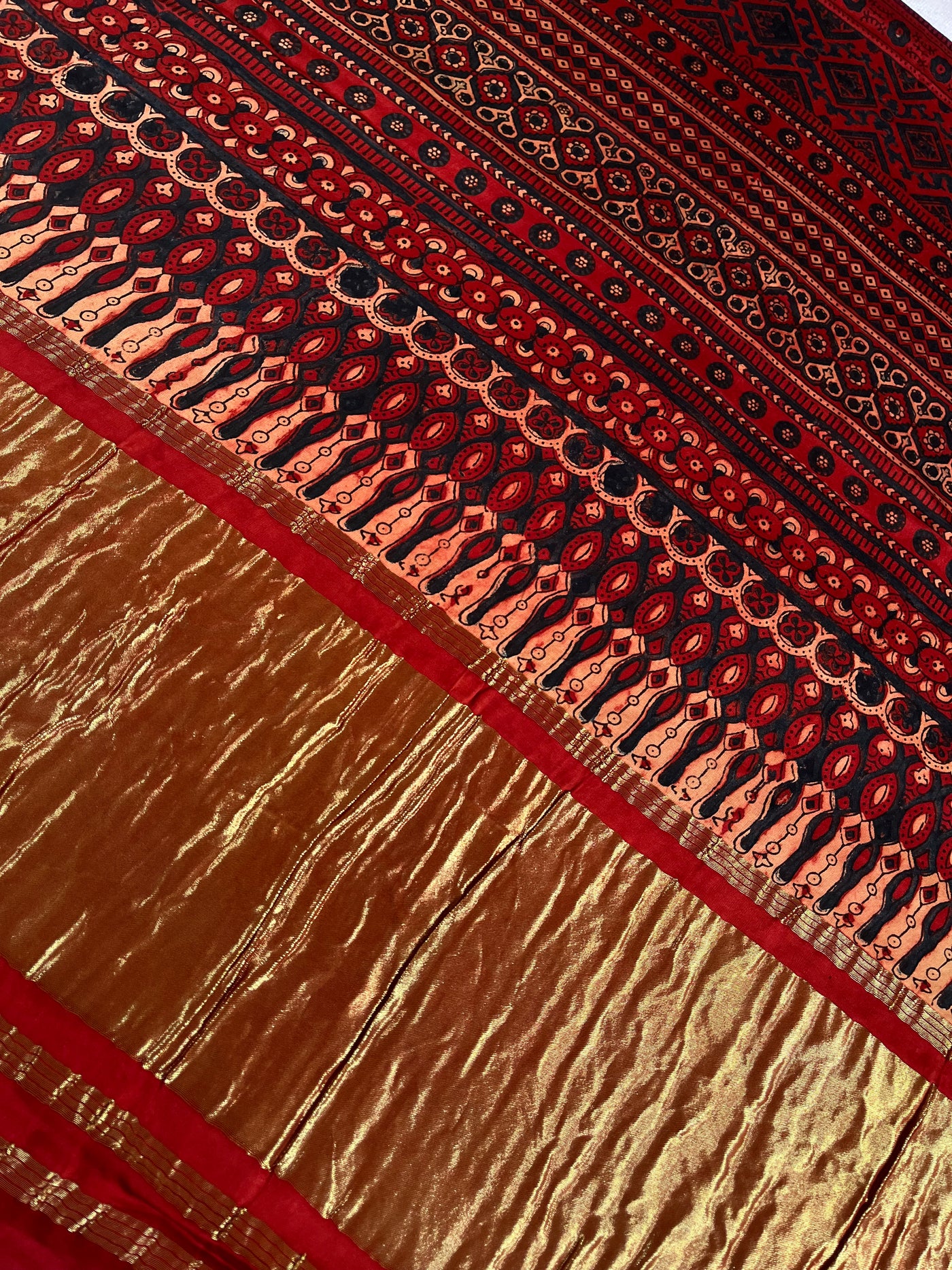 SAPNA: Handblock Modal Silk Tissue Ajrakh Saree