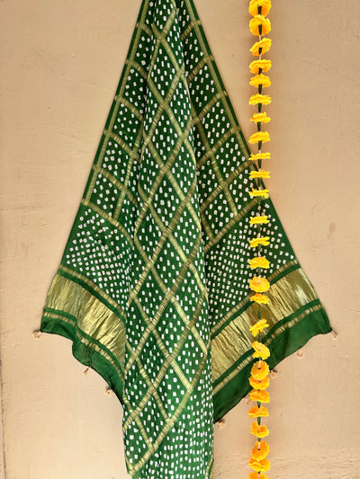 KRITI: HANDMADE BANDHANI MODAL SILK GHARCHOLA DUPATTA.