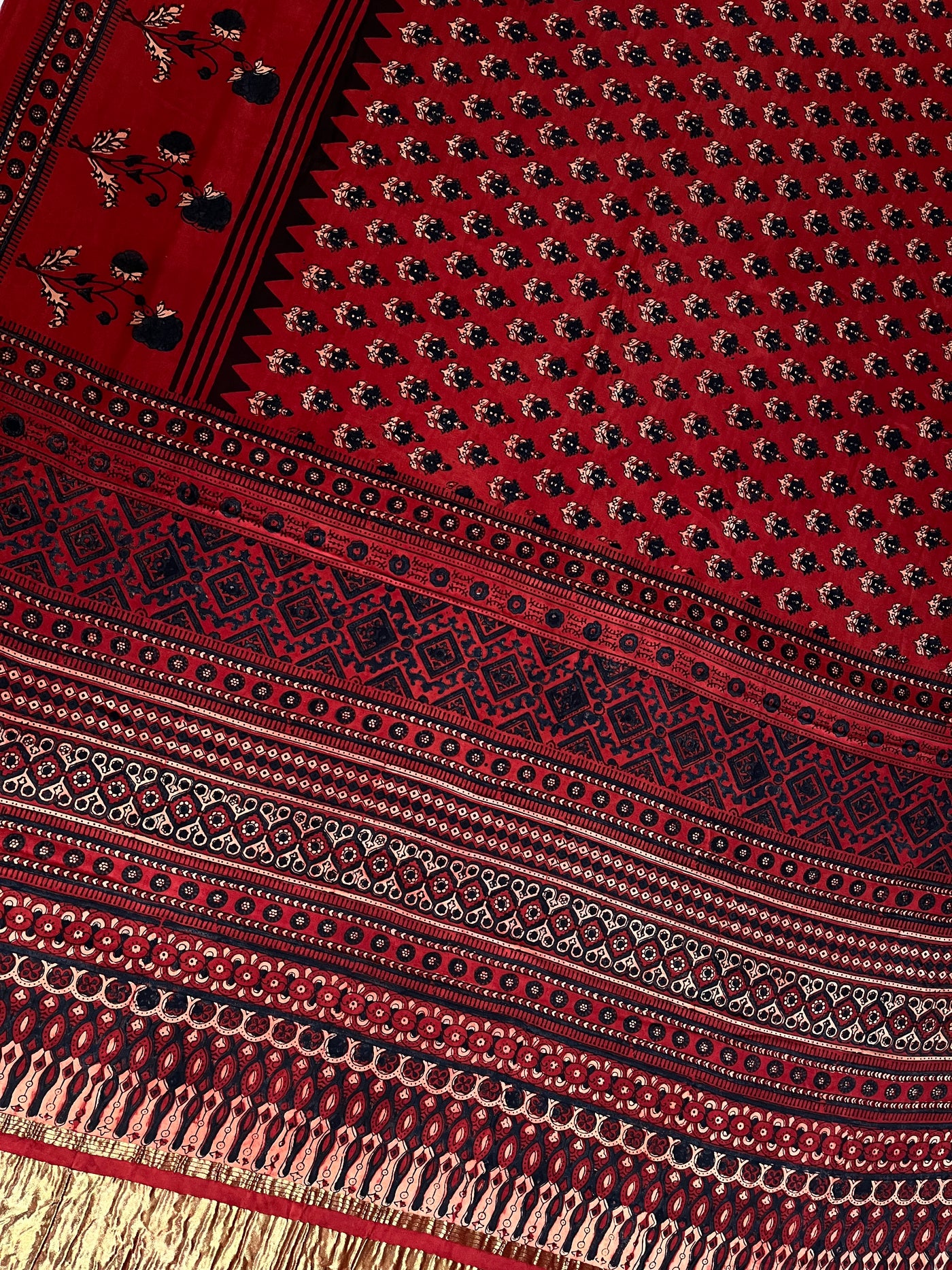 SAPNA: Handblock Modal Silk Tissue Ajrakh Saree