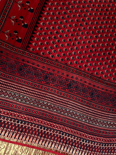 SAPNA: Handblock Modal Silk Tissue Ajrakh Saree