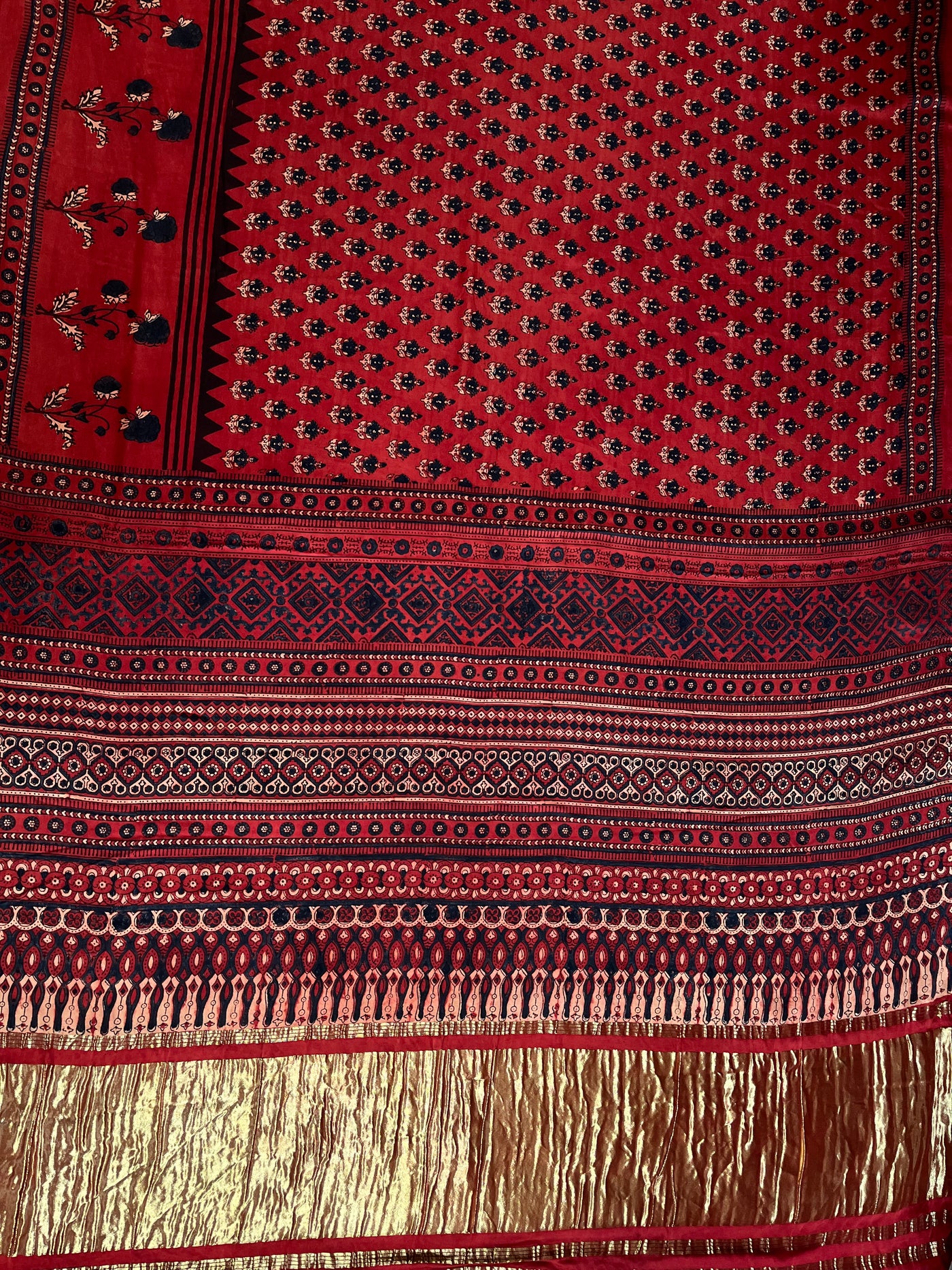 SAPNA: Handblock Modal Silk Tissue Ajrakh Saree