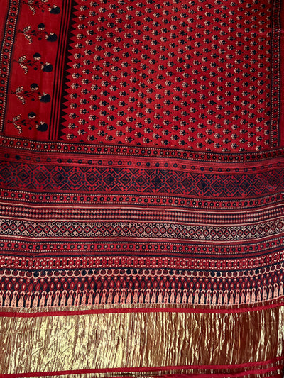 SAPNA: Handblock Modal Silk Tissue Ajrakh Saree