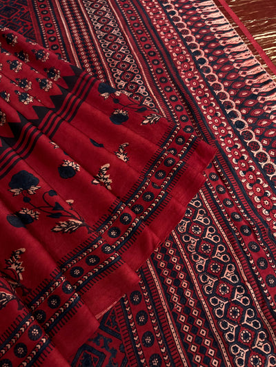 SAPNA: Handblock Modal Silk Tissue Ajrakh Saree