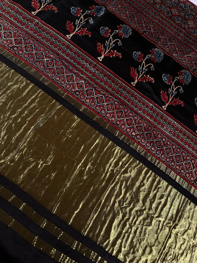 GARIMA: Handblock Modal Silk Tissue Ajrakh Saree