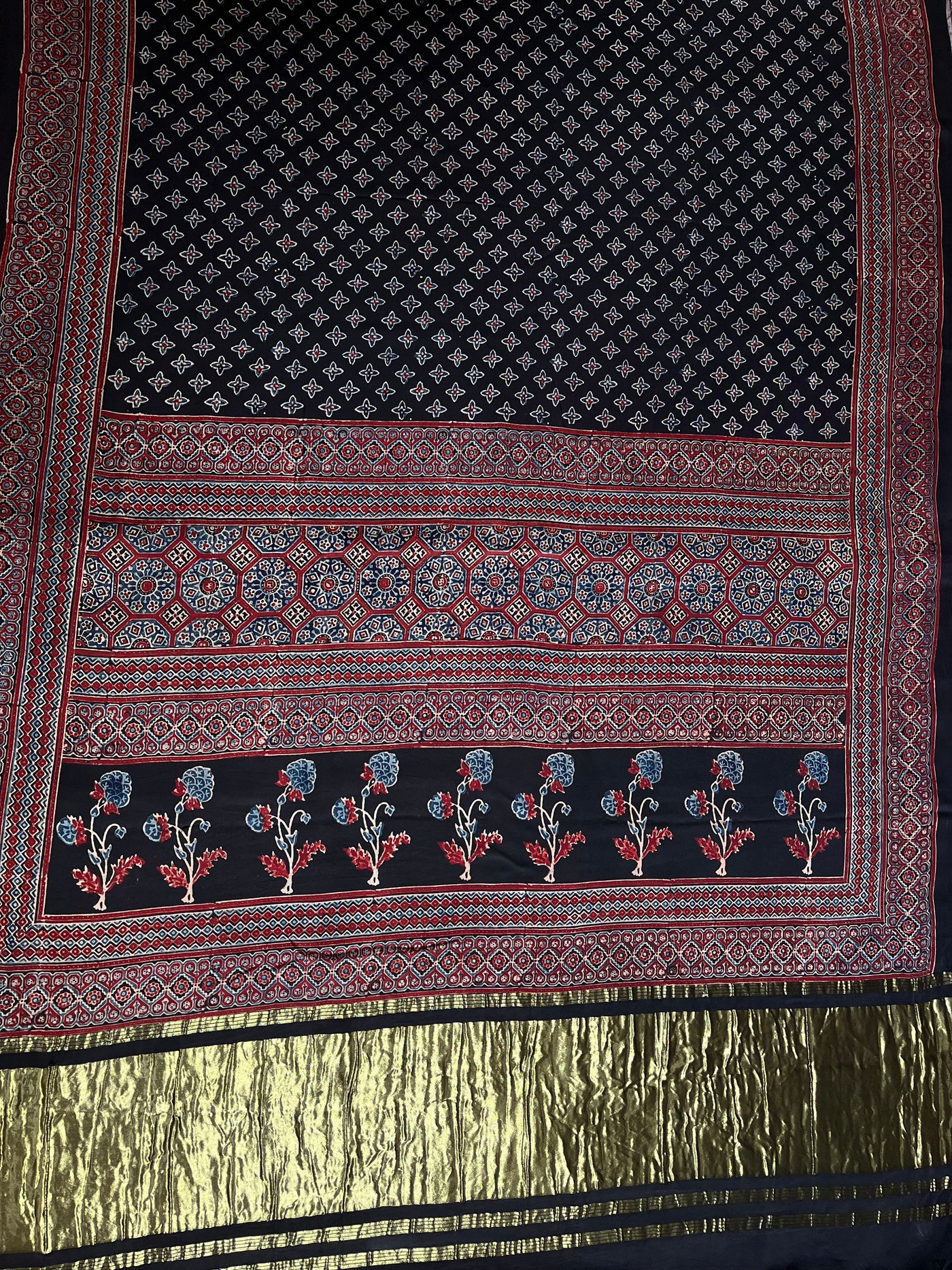 GARIMA: Handblock Modal Silk Tissue Ajrakh Saree