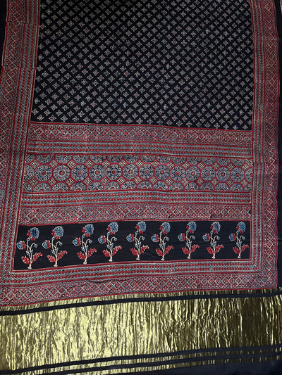 GARIMA: Handblock Modal Silk Tissue Ajrakh Saree