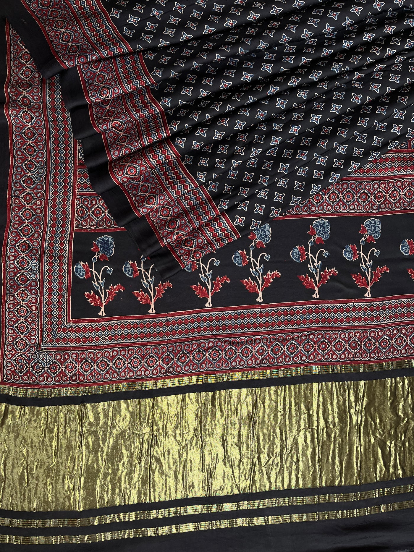 GARIMA: Handblock Modal Silk Tissue Ajrakh Saree