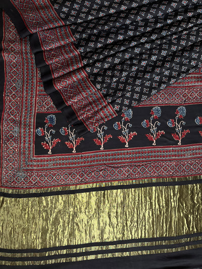 GARIMA: Handblock Modal Silk Tissue Ajrakh Saree