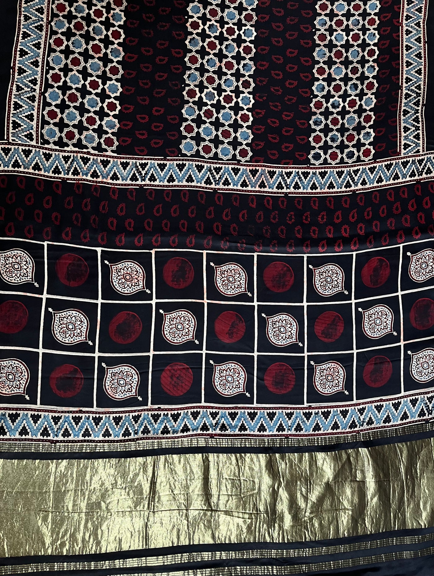 TANYA: Handblock Modal Silk Tissue Ajrakh Saree