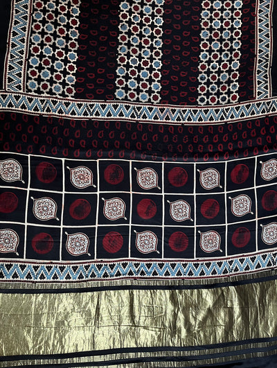 TANYA: Handblock Modal Silk Tissue Ajrakh Saree