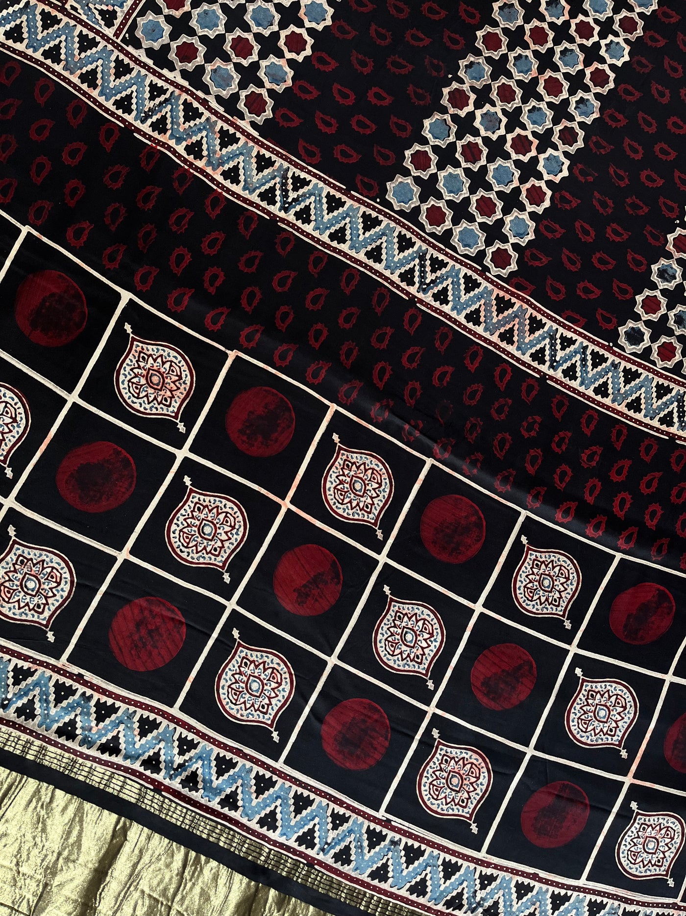 TANYA: Handblock Modal Silk Tissue Ajrakh Saree