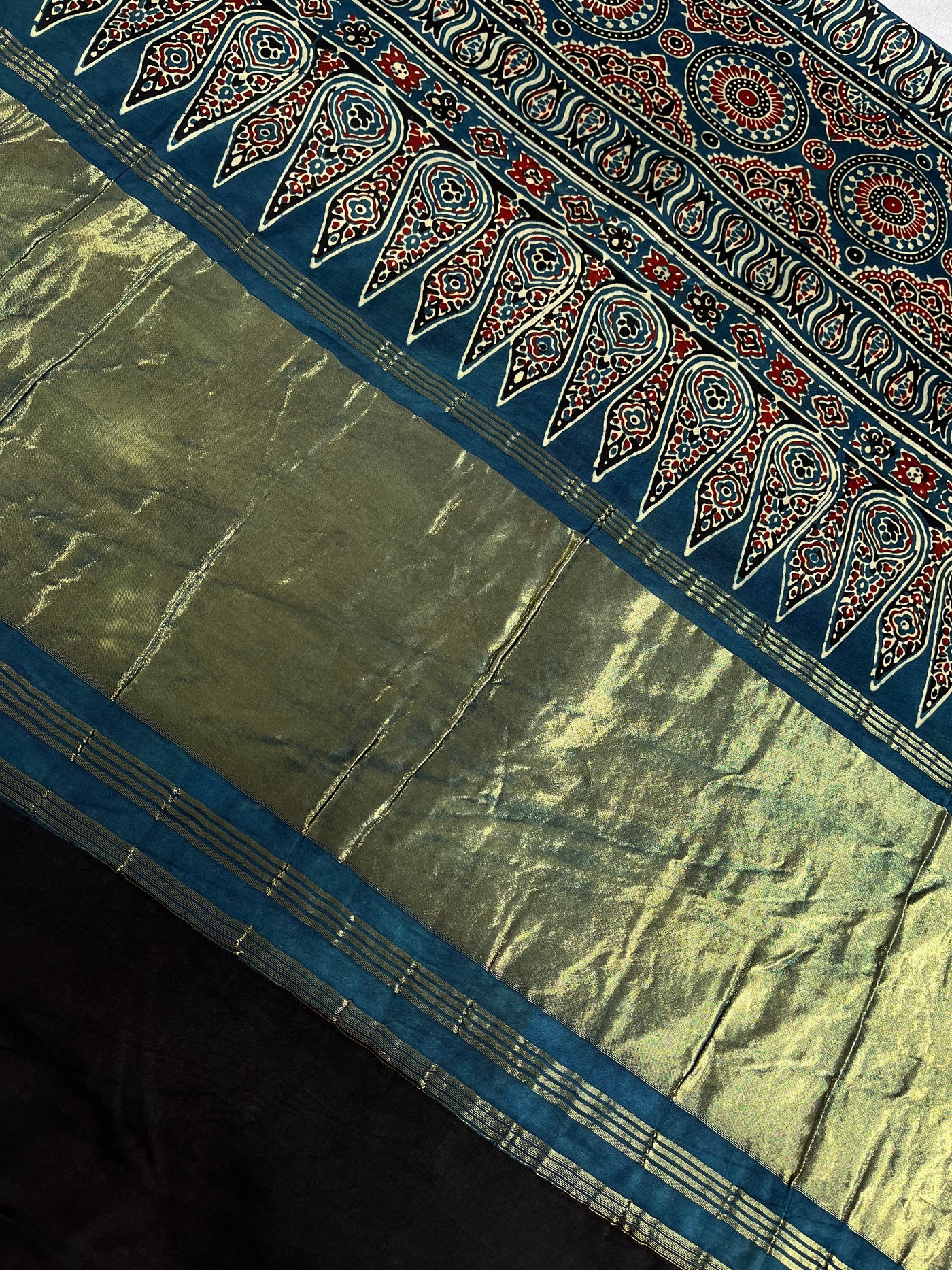 SHIKHA: Handblock Modal Silk Tissue Ajrakh Saree