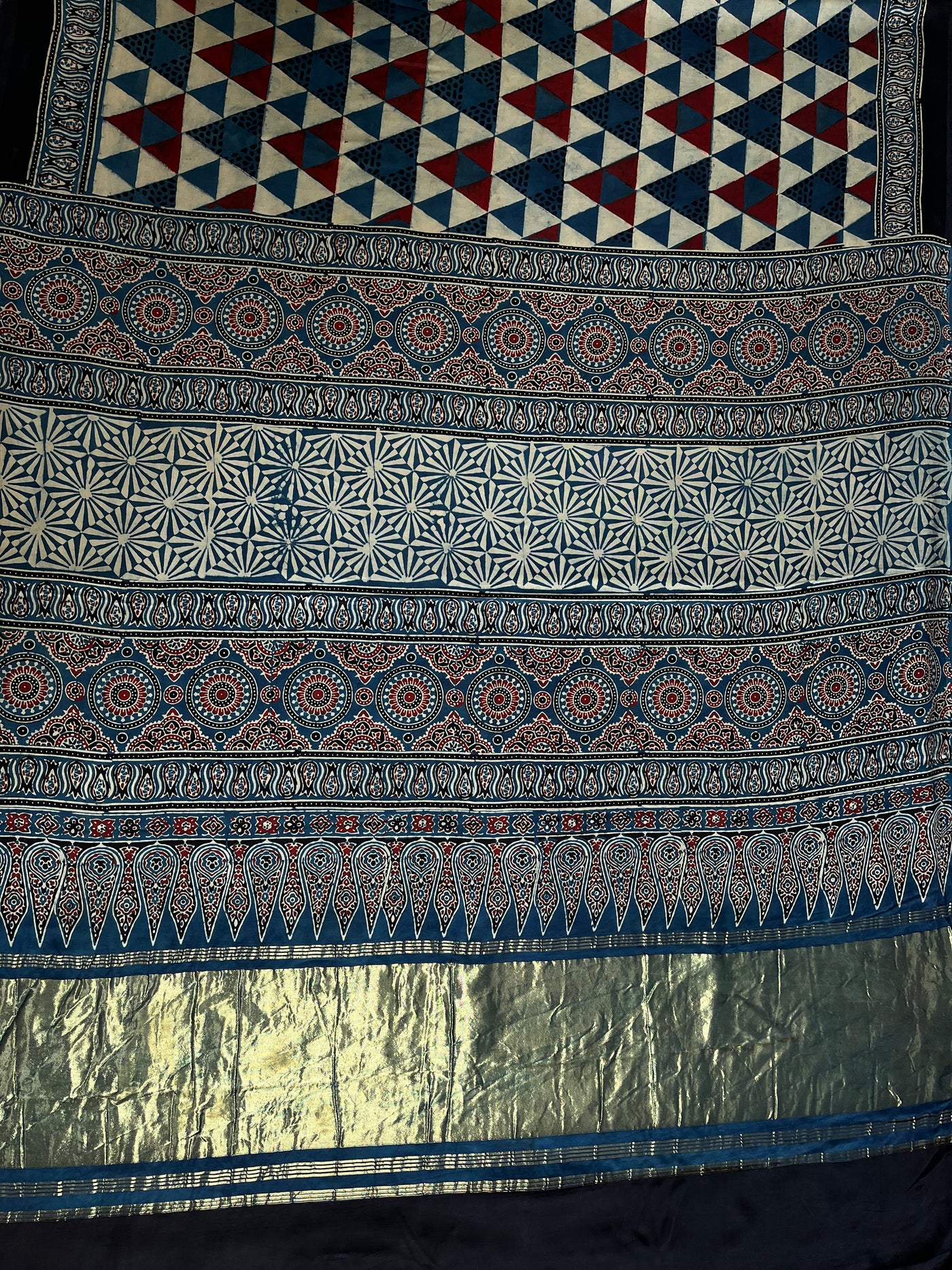 SHIKHA: Handblock Modal Silk Tissue Ajrakh Saree