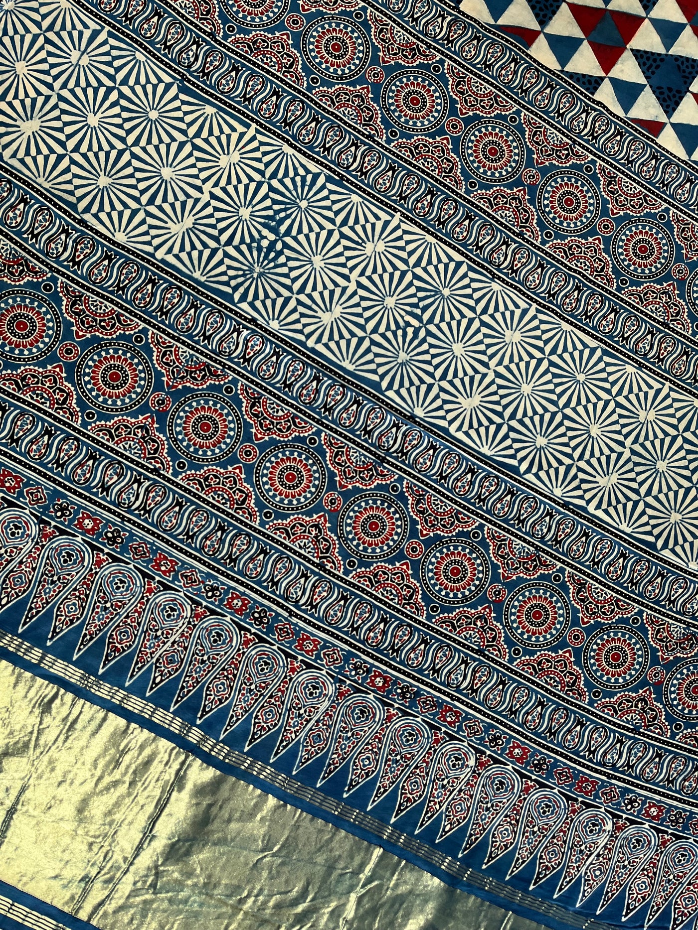 SHIKHA: Handblock Modal Silk Tissue Ajrakh Saree