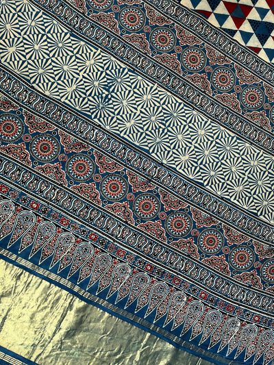 SHIKHA: Handblock Modal Silk Tissue Ajrakh Saree