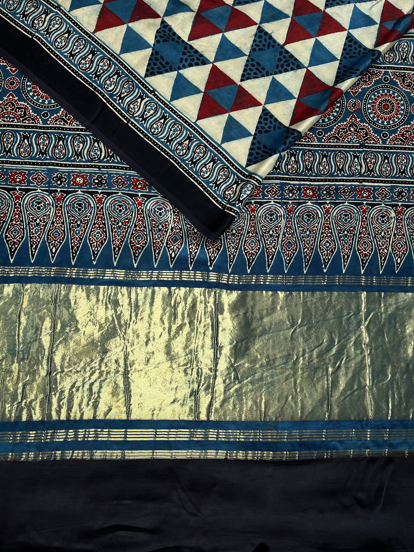 SHIKHA: Handblock Modal Silk Tissue Ajrakh Saree