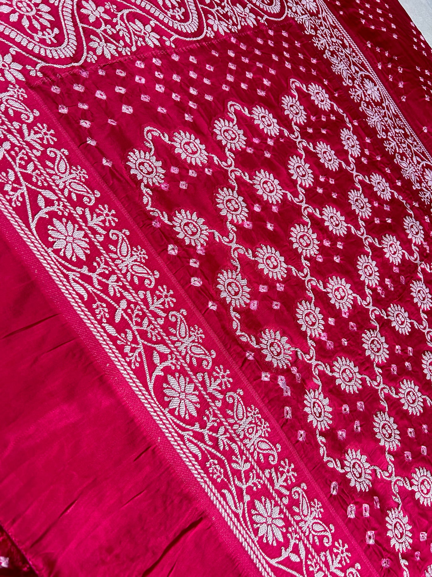 NAJME: Handmade Bandhani Modal Silk Saree With Designer Pallu