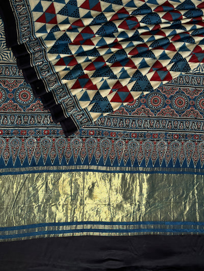 SHIKHA: Handblock Modal Silk Tissue Ajrakh Saree