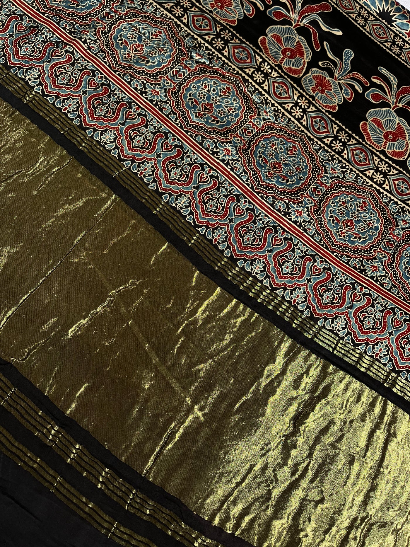 PRAGYA: Handblock Modal Silk Tissue Ajrakh Saree