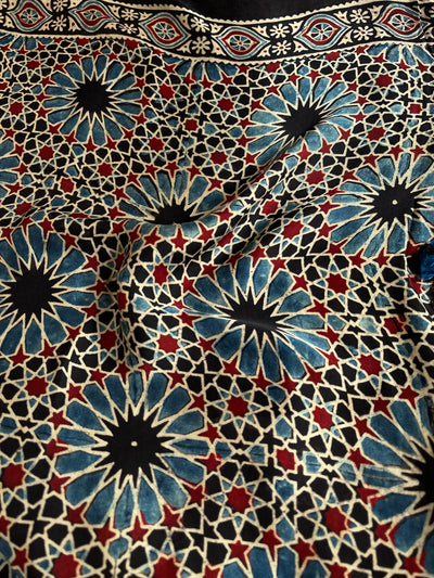 PRAGYA: Handblock Modal Silk Tissue Ajrakh Saree