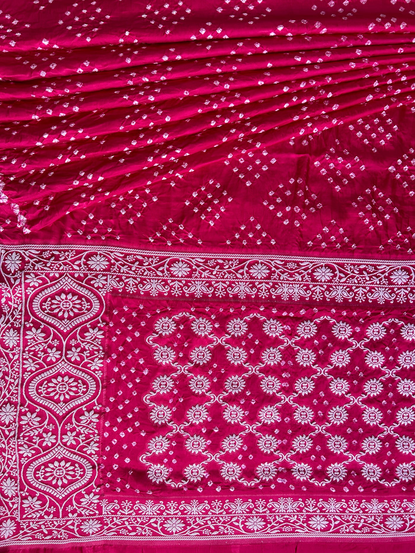 NAJME: Handmade Bandhani Modal Silk Saree With Designer Pallu