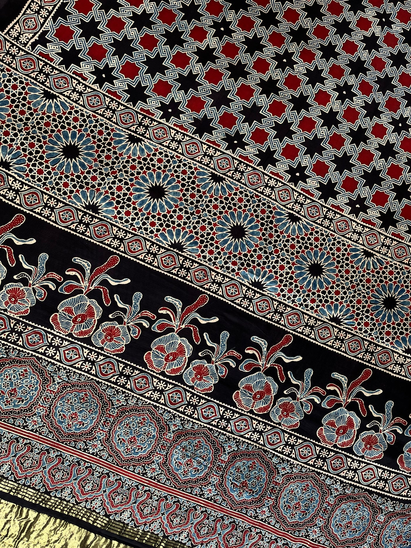 PRAGYA: Handblock Modal Silk Tissue Ajrakh Saree