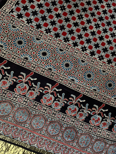 PRAGYA: Handblock Modal Silk Tissue Ajrakh Saree