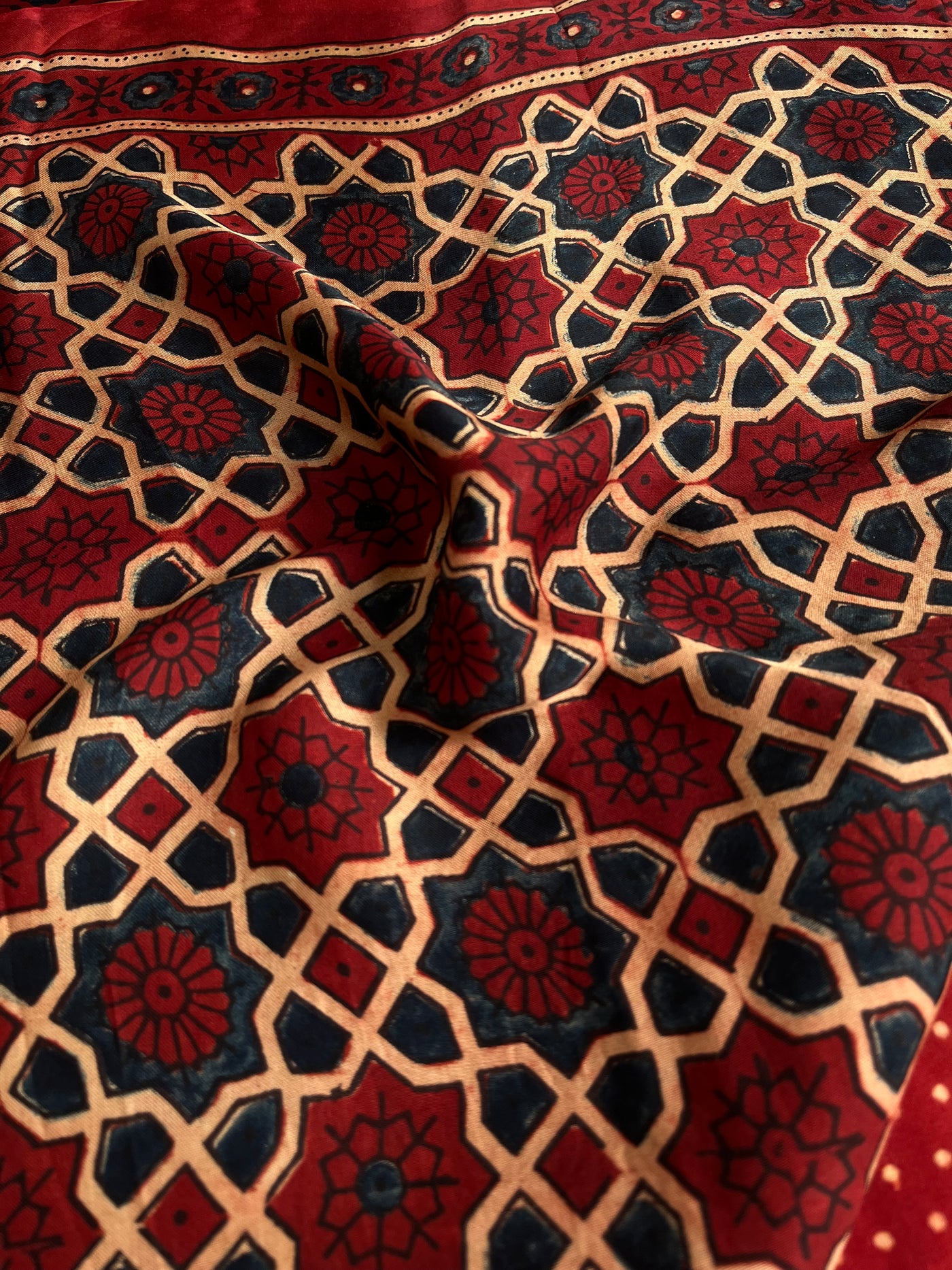 KANIKA: Handblock Modal Silk Tissue Ajrakh Saree