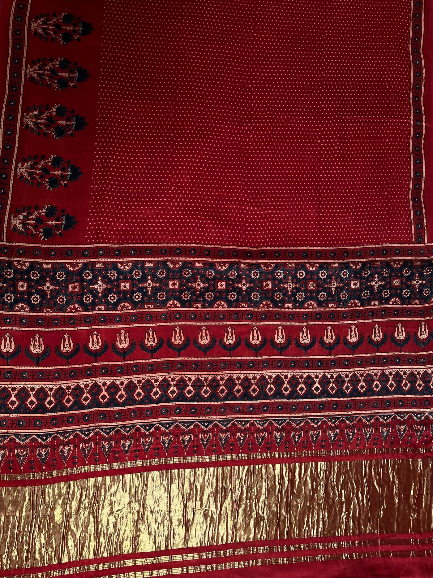 KANIKA: Handblock Modal Silk Tissue Ajrakh Saree