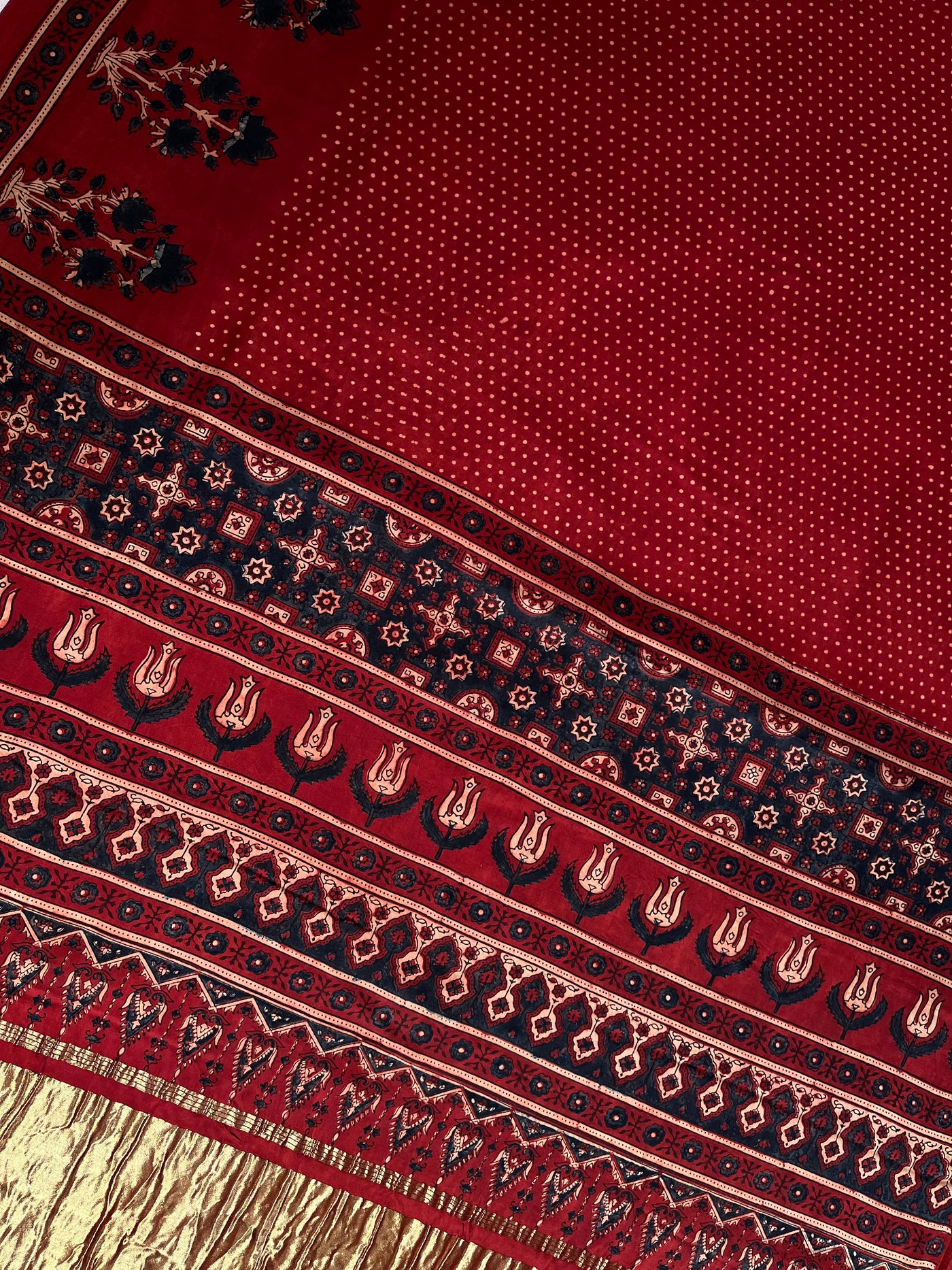 KANIKA: Handblock Modal Silk Tissue Ajrakh Saree