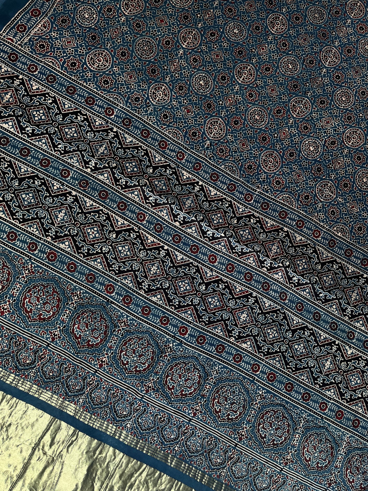 DHAWANI: Handblock Modal Silk Tissue Ajrakh Saree