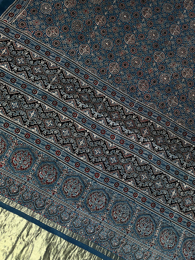 DHAWANI: Handblock Modal Silk Tissue Ajrakh Saree