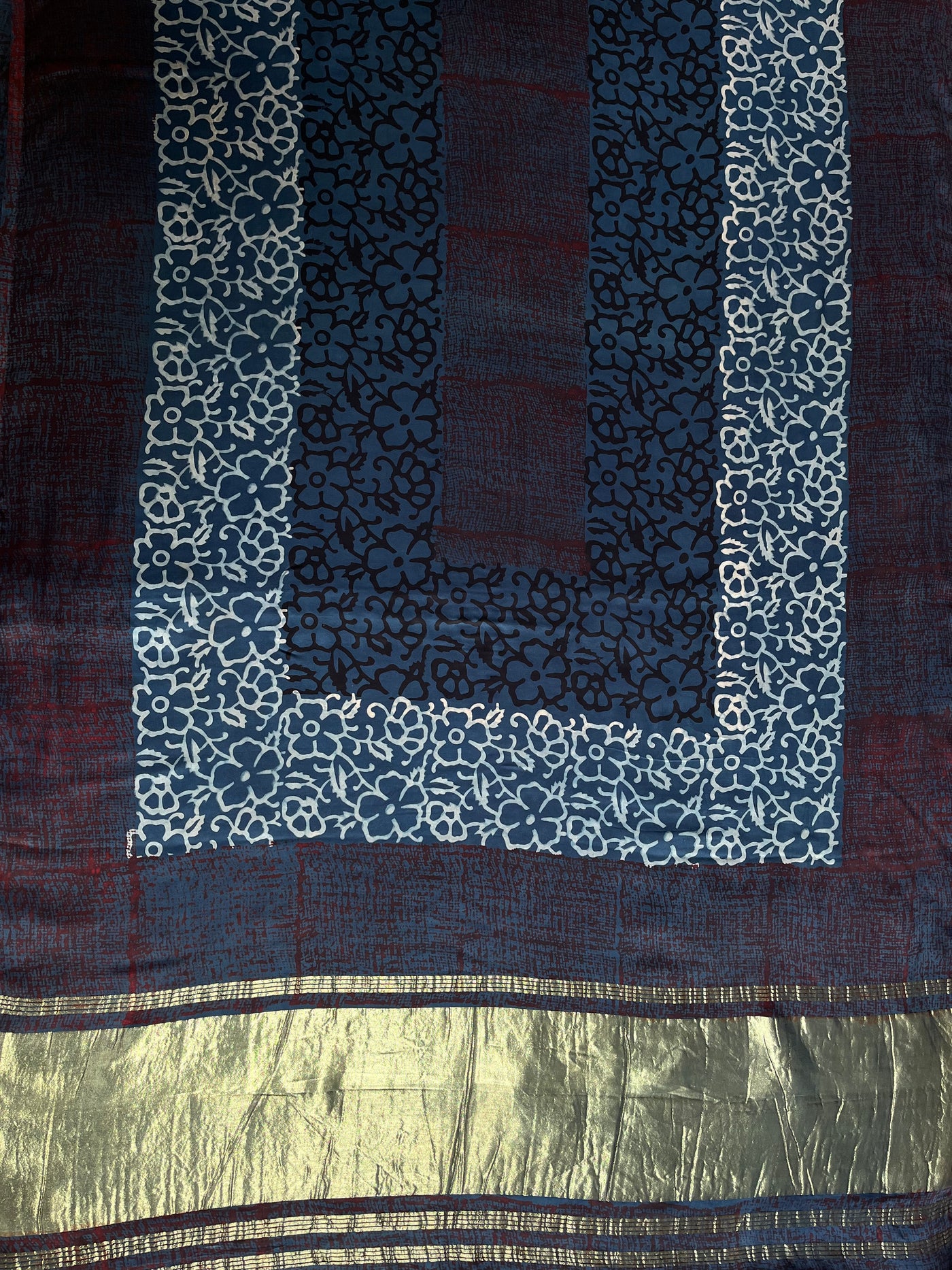 VAANI: Handblock Modal Silk Tissue Ajrakh Saree