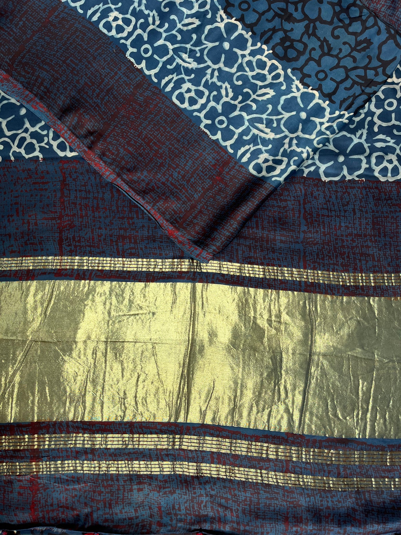 VAANI: Handblock Modal Silk Tissue Ajrakh Saree