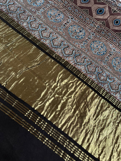 Sparkling light: HANDBLOCK AJRAKH MODAL SILK SAREE WITH TISSUE PALLU