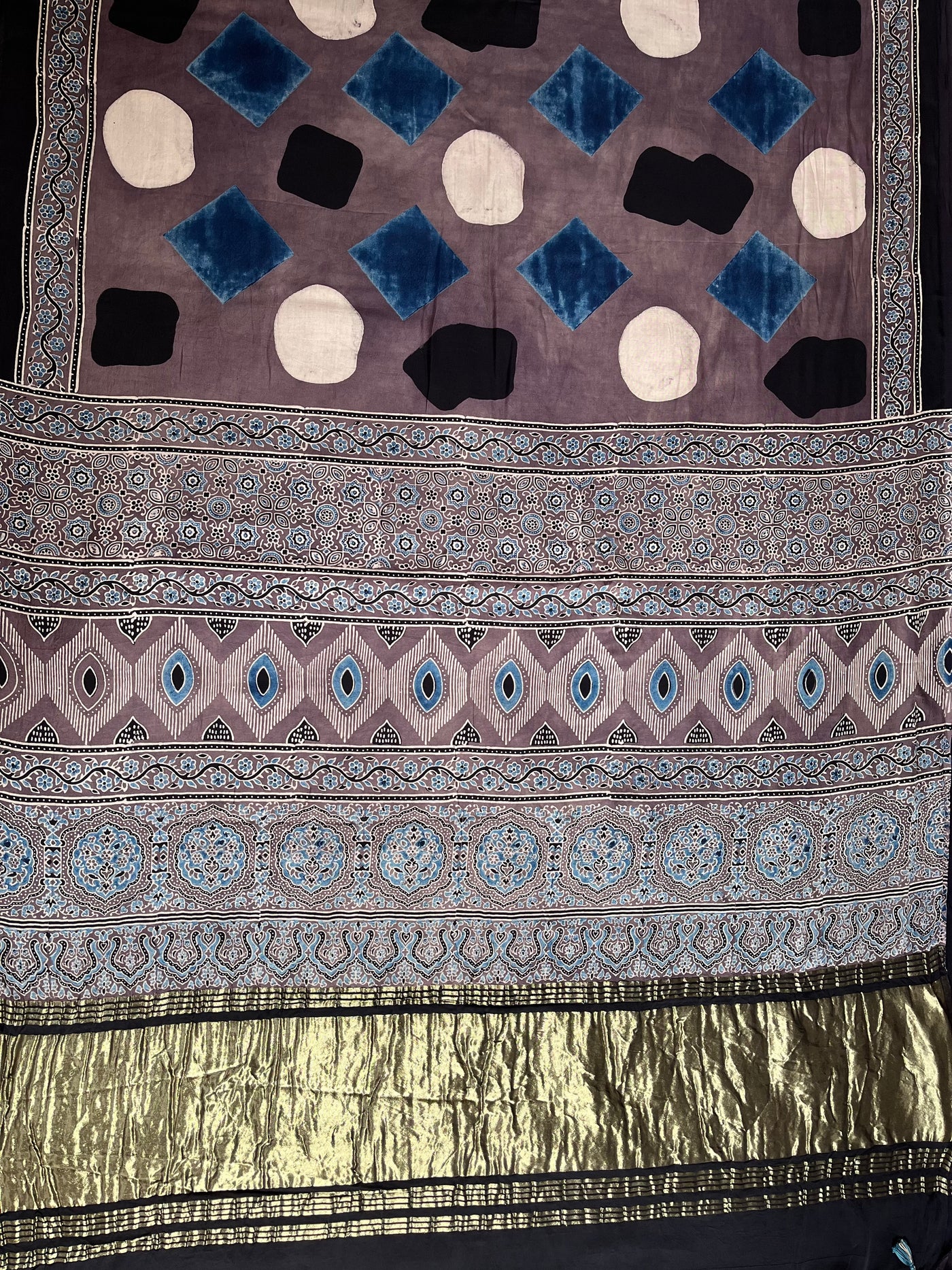 Sparkling light: HANDBLOCK AJRAKH MODAL SILK SAREE WITH TISSUE PALLU