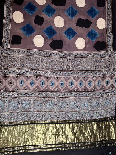 Sparkling light: HANDBLOCK AJRAKH MODAL SILK SAREE WITH TISSUE PALLU