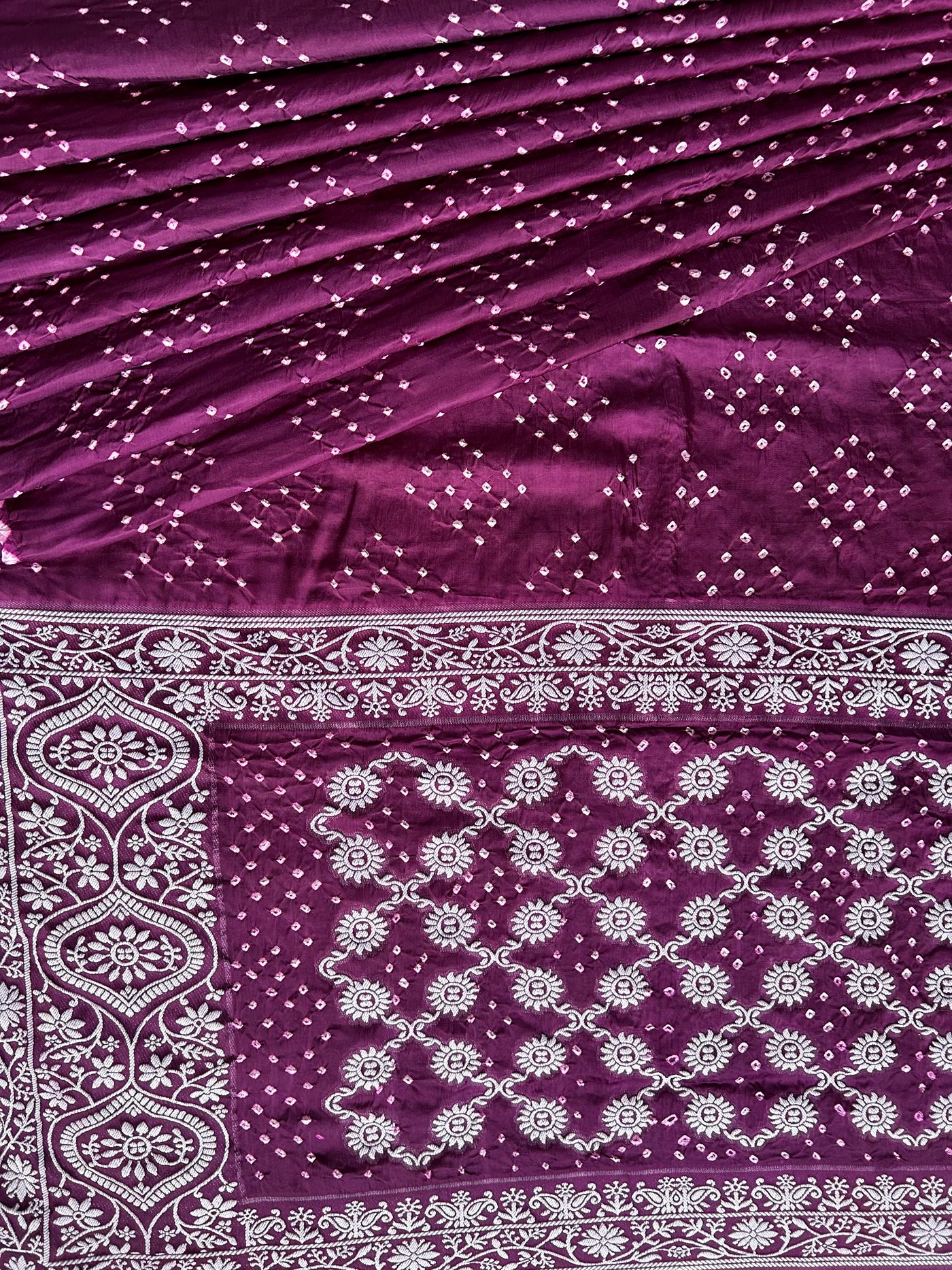 SUNAINA: Handmade Bandhani Modal Silk Saree With Designer Pallu.