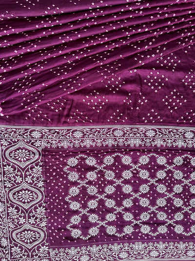 SUNAINA: Handmade Bandhani Modal Silk Saree With Designer Pallu.