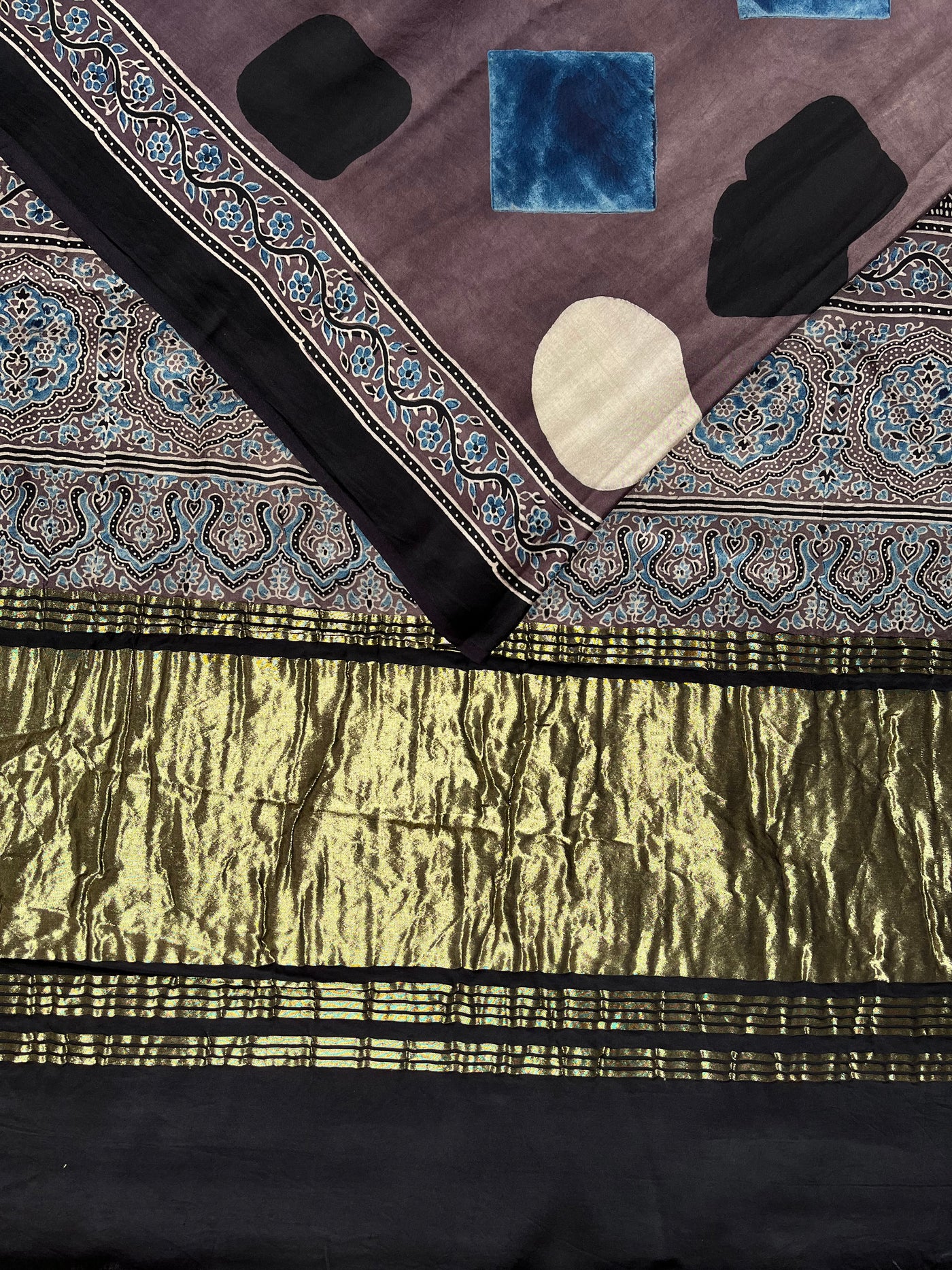 Sparkling light: HANDBLOCK AJRAKH MODAL SILK SAREE WITH TISSUE PALLU